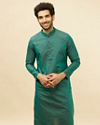 Teal Green Self Striped Kurta Set image number 0